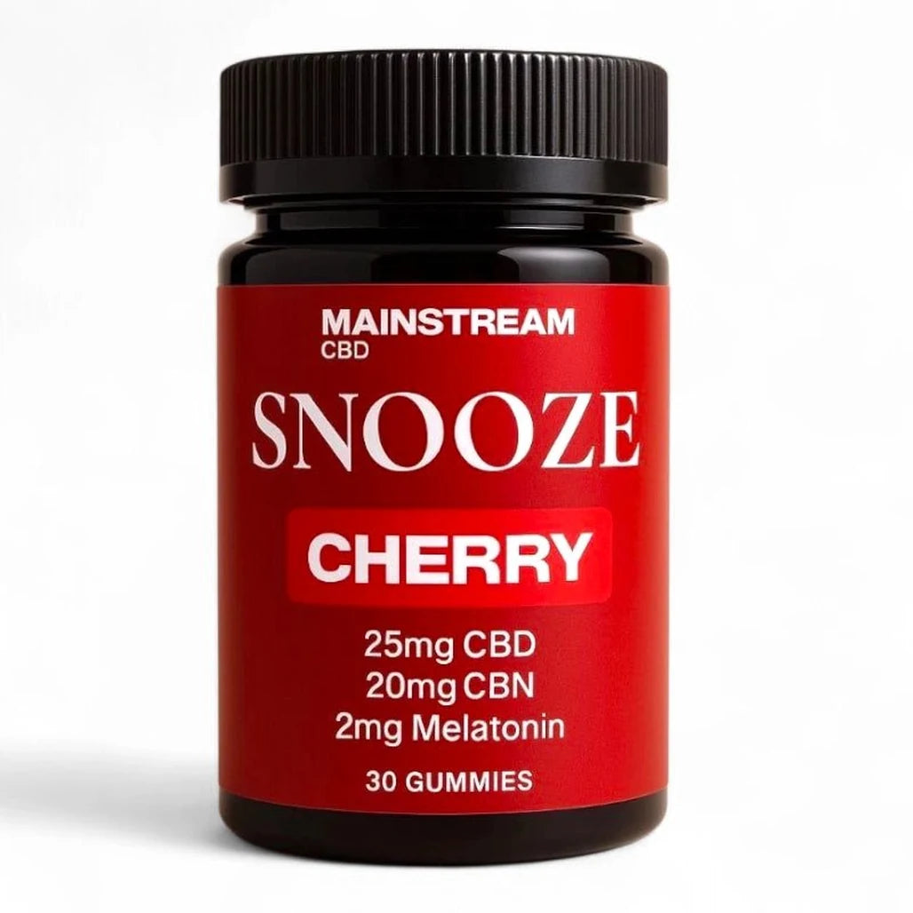 SNOOZE Cherry nighttime gummies, 25mg CBD + 20mg CBN + 2mg melatonin, 30 count