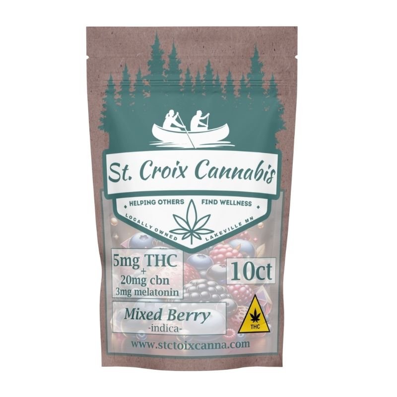 St Croix Canna Mixed Berry 20mg CBN + 3mg Melatonin + 5mg THC Gummies – Nighttime Sleep