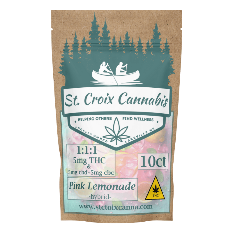 St Croix Canna Pink Lemonade 5mg THC + 5mg CBD + 5mg CBC Gummies – Calming Balanced Blend