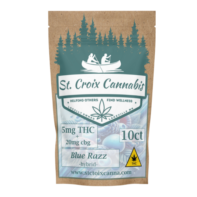 St Croix Canna Blue Razz 20mg CBG + 5mg THC Gummies – Tangy Blue Raspberry