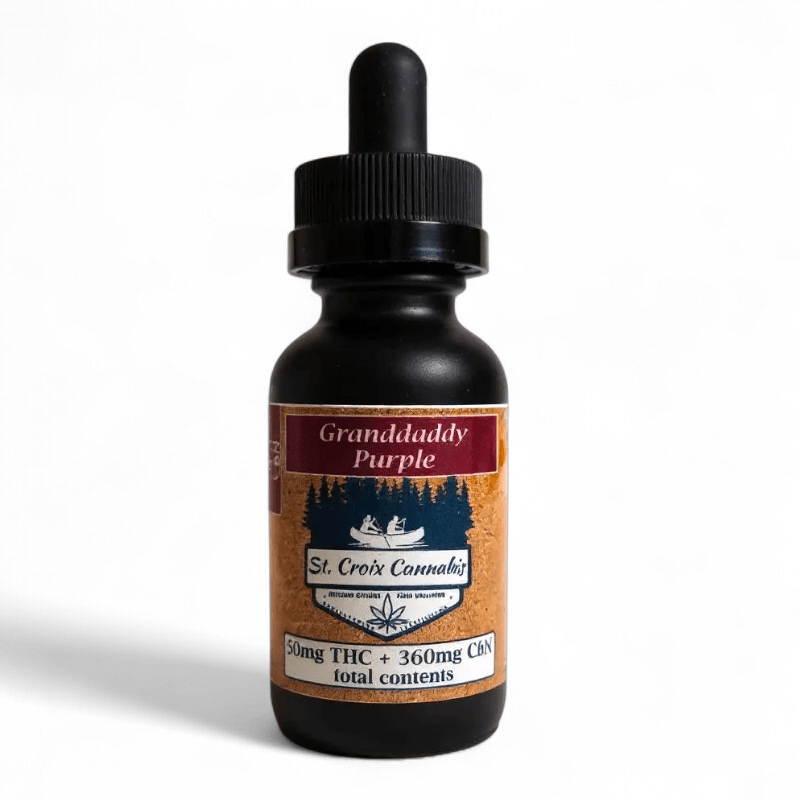 Mainstream CBD St Croix Canna THC CBN Tincture Granddaddy Purple Grape 30mL Dropper Bottle