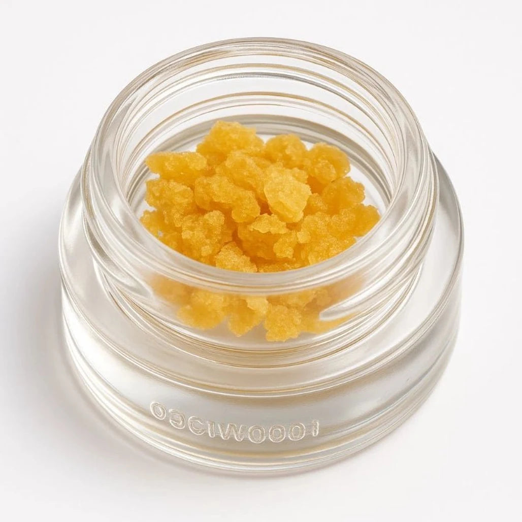 St. Croix Cannabis THCa live resin crumble in a 1 gram glass jar