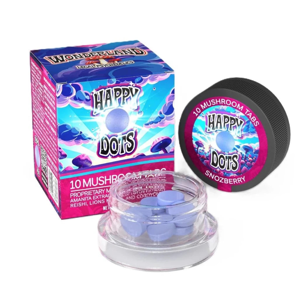 Wonderland Happy Dot Mushroom Tabs 10ct Snozberry jar – legal Amanita nootropic blend