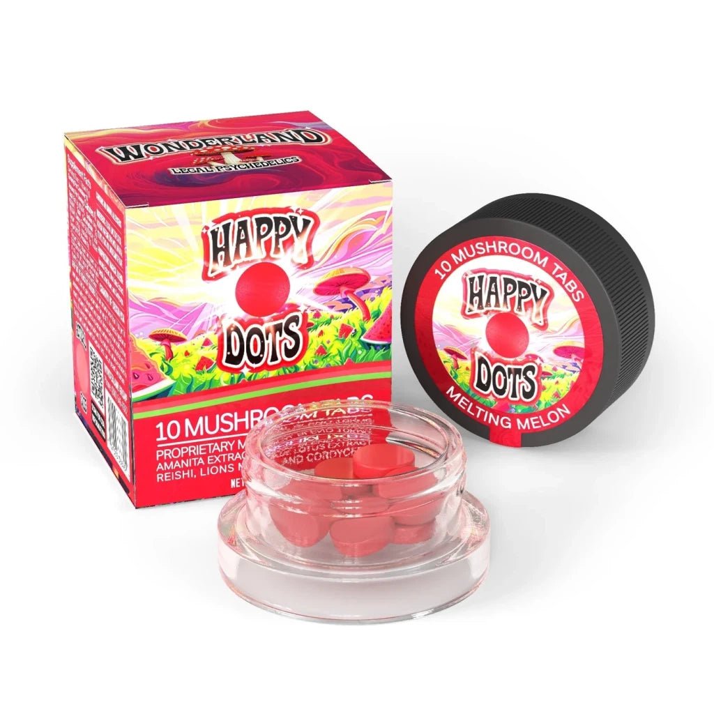 Wonderland Happy Dot Mushroom Tabs – 10ct Jar Legal Mushroom Blend